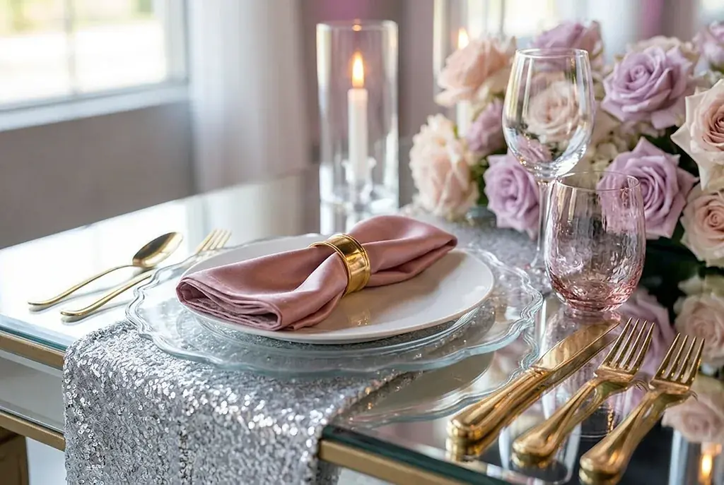 Elegant place setting with roses