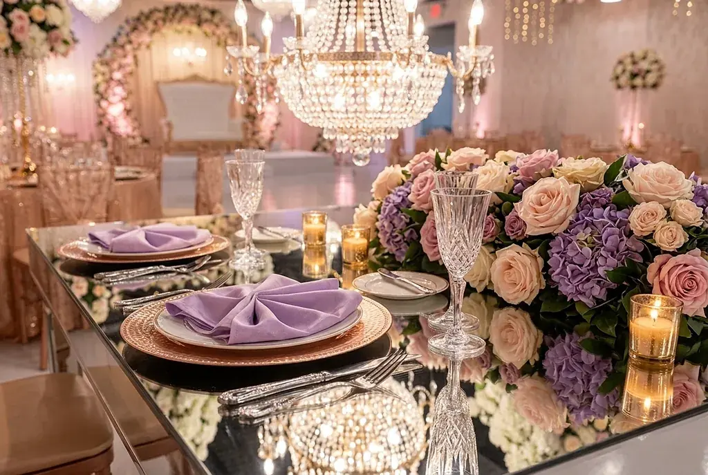 Lavender and blush tablescape