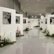 Gallery-style photo display with florals